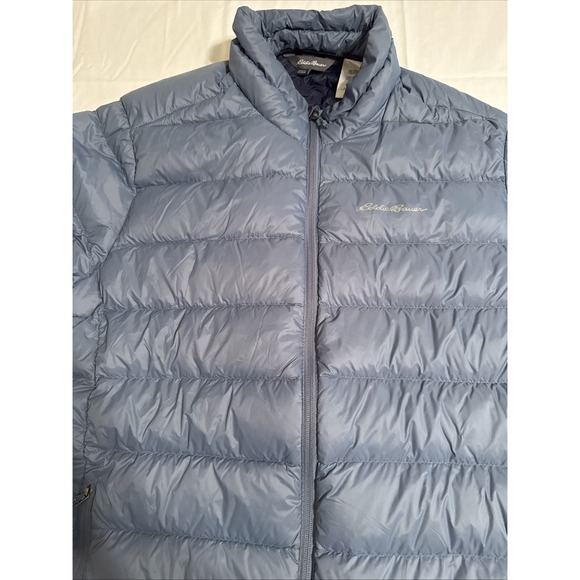 Eddie Bauer Puffer Jacket Women XL BLUE/Gray Down 80% Full Zip Quilted Coat - Picture 1 of 10